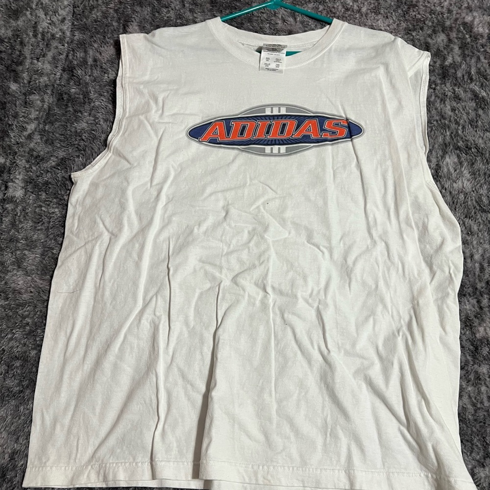 Adidas White Sleeveless Graphic Tee